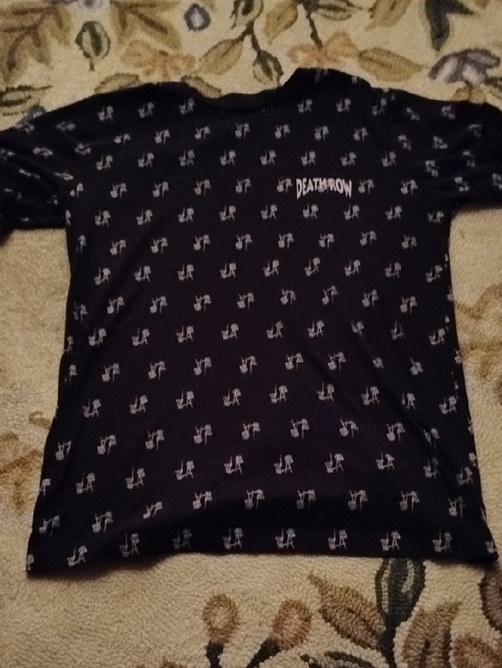 Deathrow Black Short Sleeve Tee with All-Over White Logo Print
